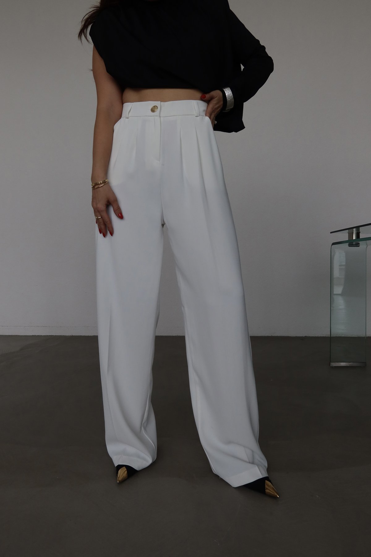 Pileli Beli Lastikli Palazzo Pantolon