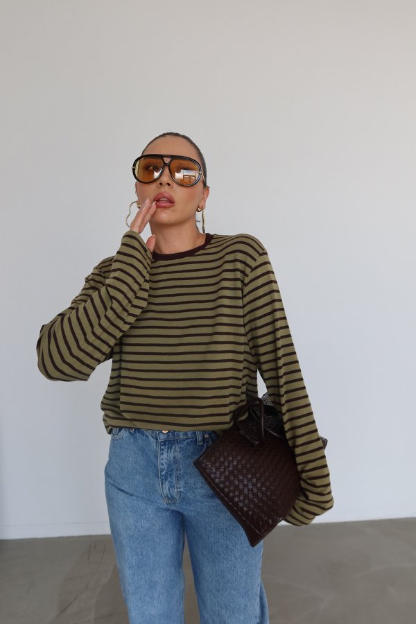 Çizgili Oversize Basic Sweat