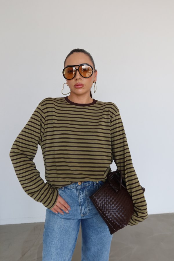 Çizgili Oversize Basic Sweat