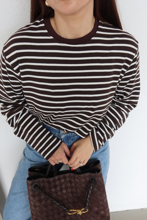 Çizgili Oversize Basic Sweat