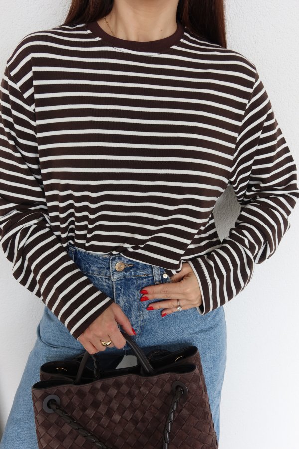 Çizgili Oversize Basic Sweat