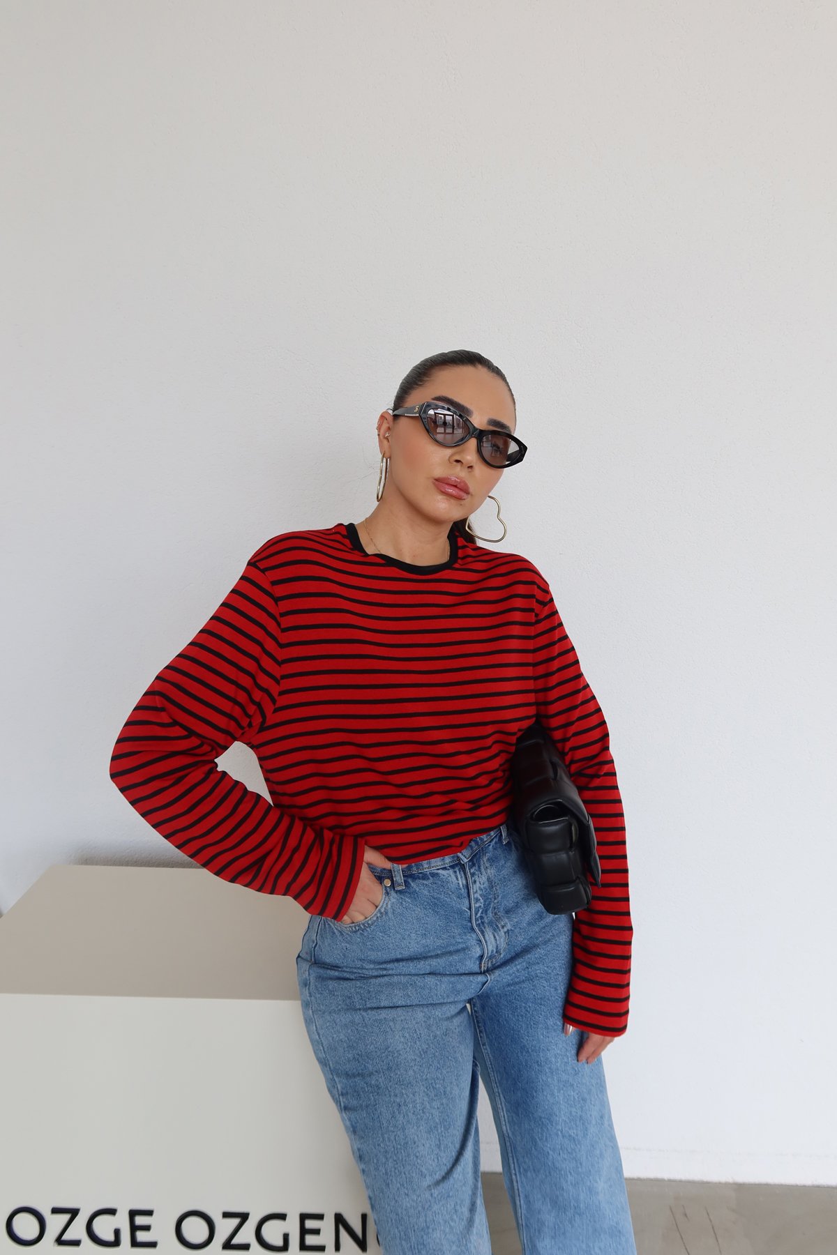 Çizgili Oversize Basic Sweat