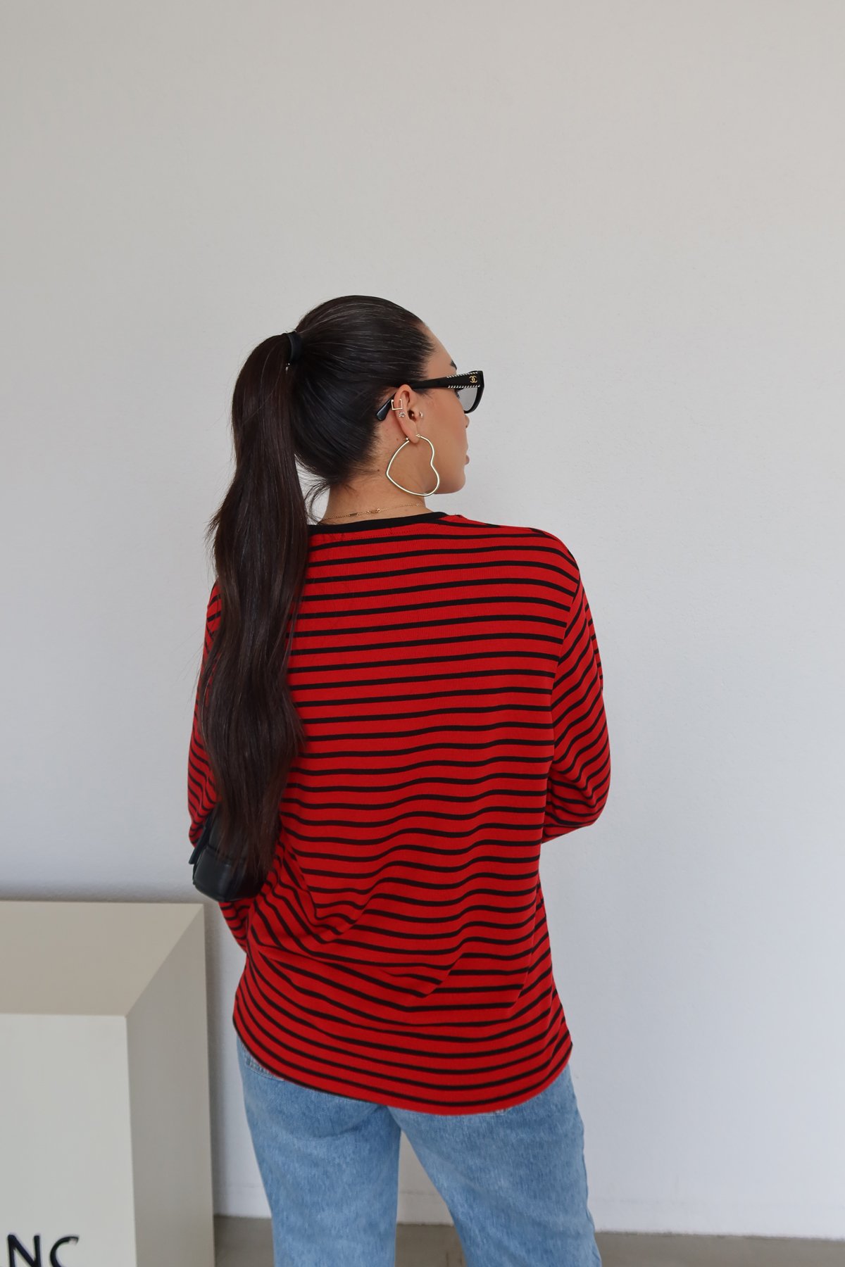 Çizgili Oversize Basic Sweat