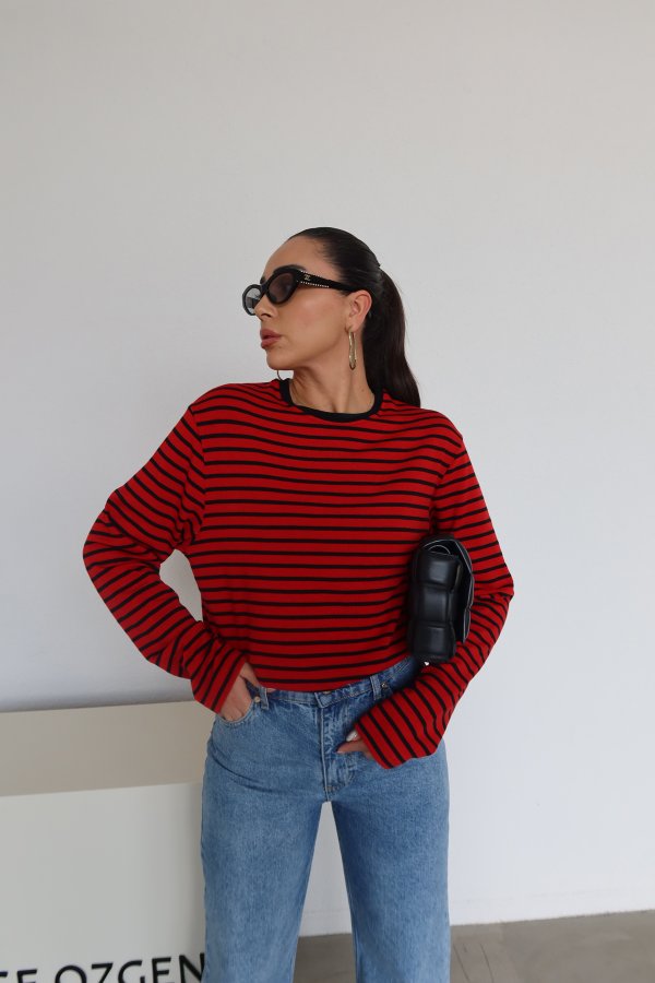 Çizgili Oversize Basic Sweat