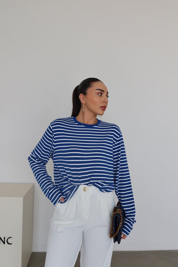 Çizgili Oversize Basic Sweat