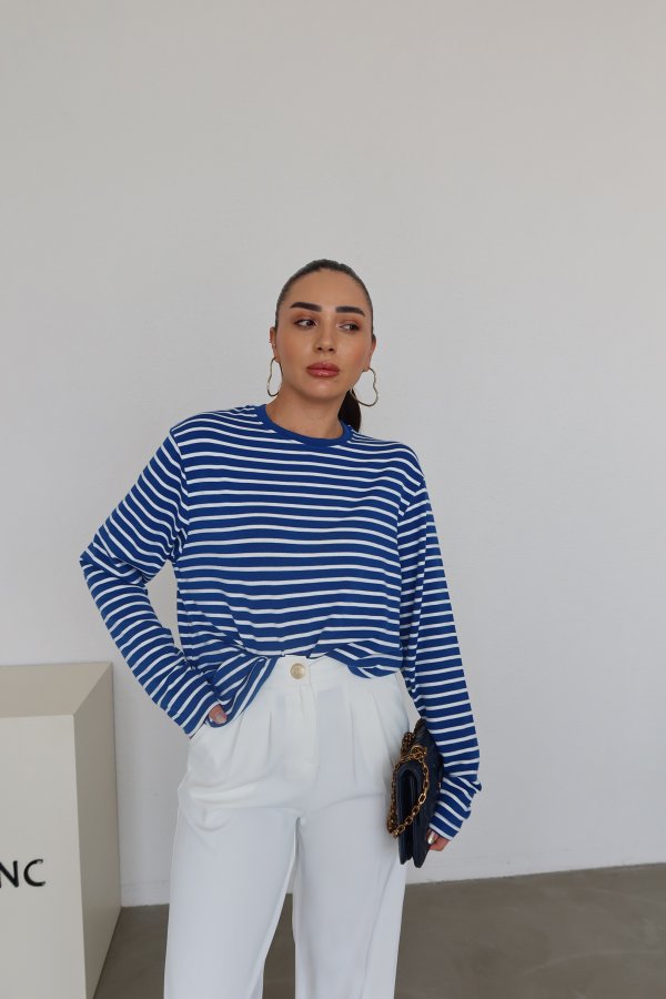 Çizgili Oversize Basic Sweat