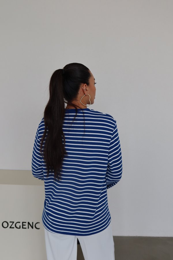 Çizgili Oversize Basic Sweat