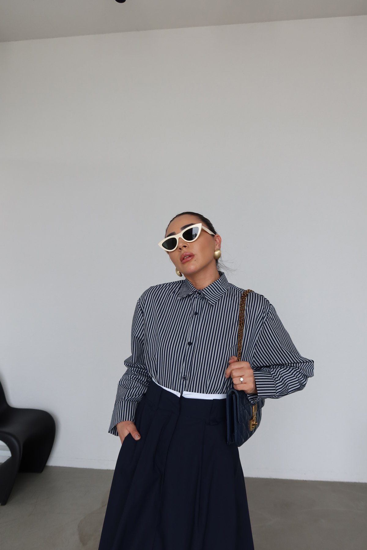 İnce Çizgili Oversize Gömlek