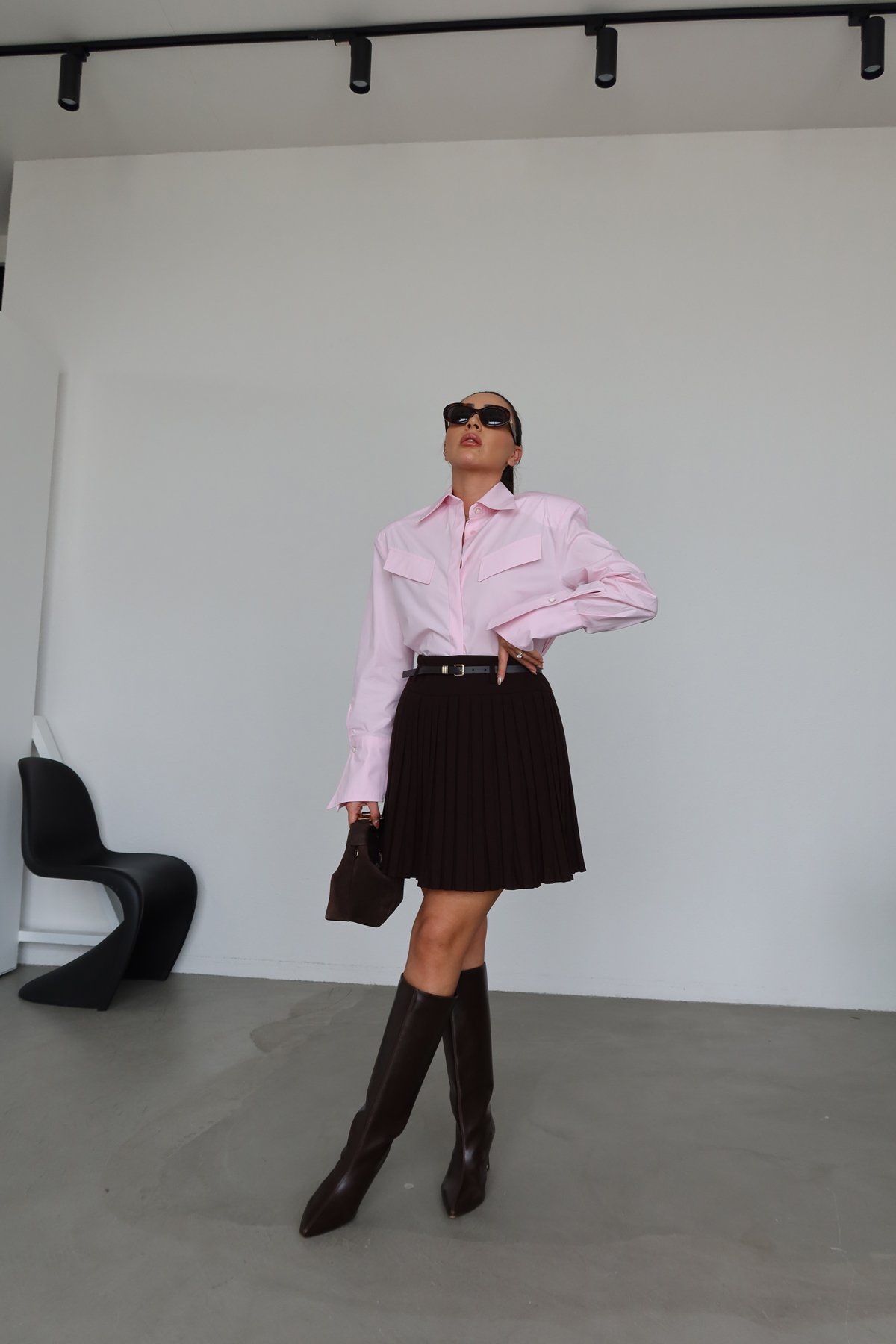 Pileli Kemerli Mini Şort Etek