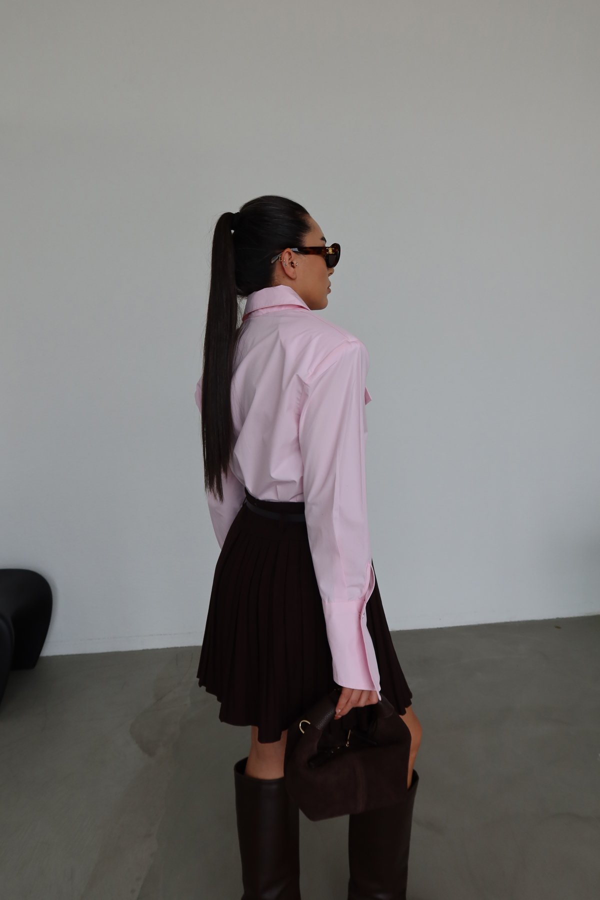 Pileli Kemerli Mini Şort Etek