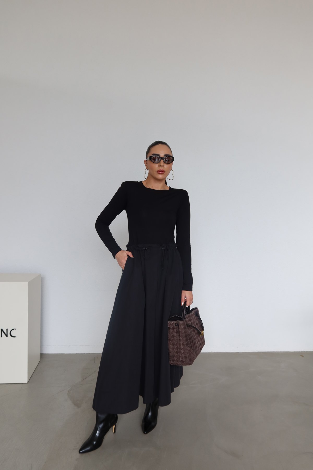 Vatkalı Altı Poplin Belden Büzmeli Elbise