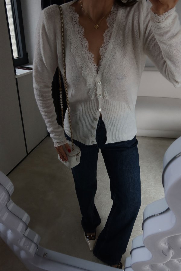 Kolları Ve Yakası Dantelli Hırka