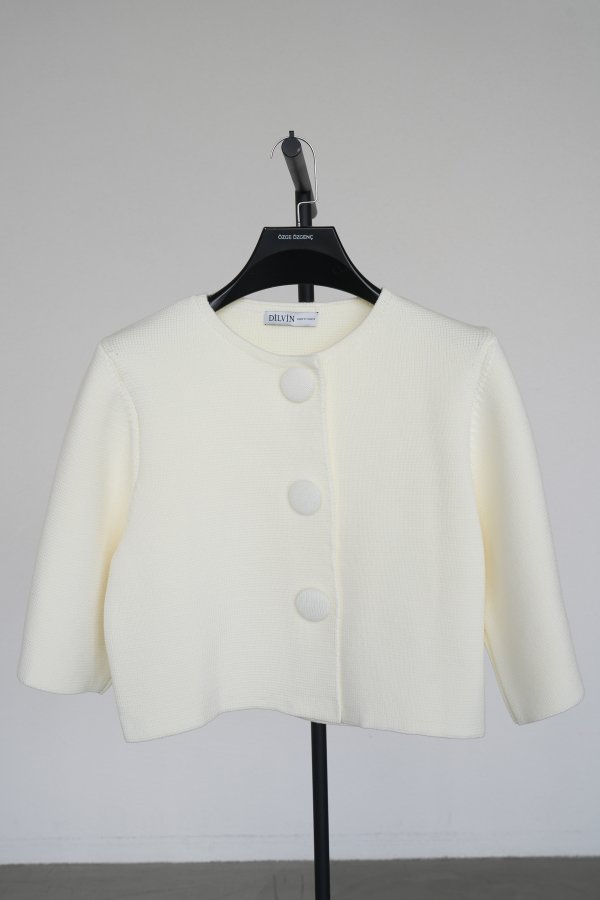 Kısa Kollu Büyük Düğmeli Çelik Hırka