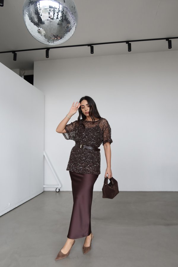 Kemerli Kalem Saten Etek