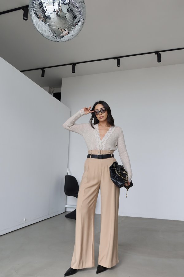 Yüksek Bel Kemerli Pantolon
