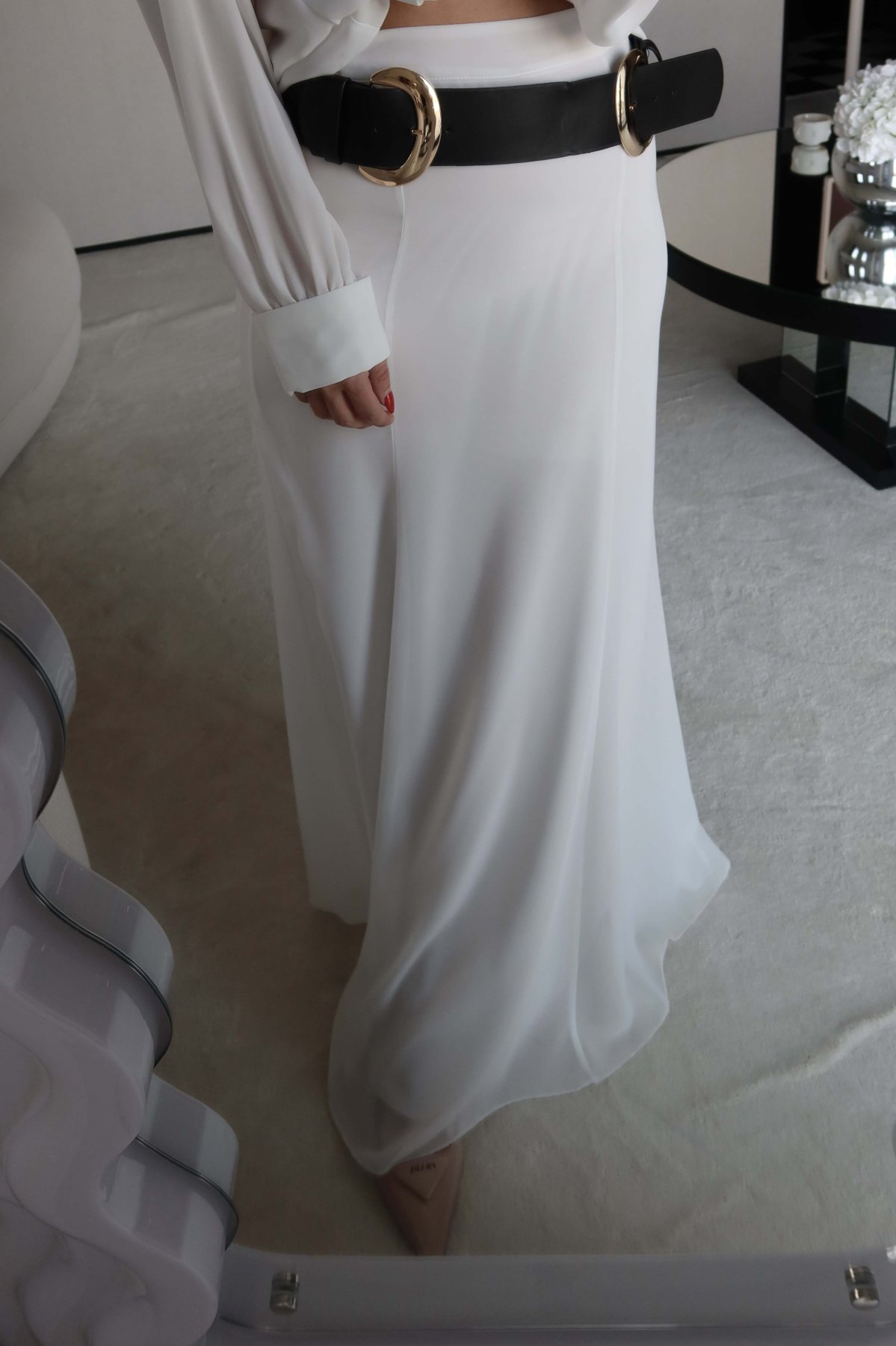 Kemerli Maksi Şifon Etek