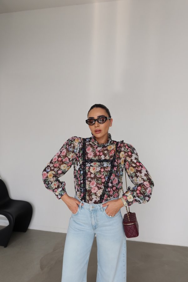 Çiçek Desenli Şifon Bluz