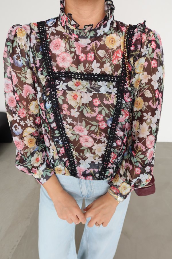 Çiçek Desenli Şifon Bluz