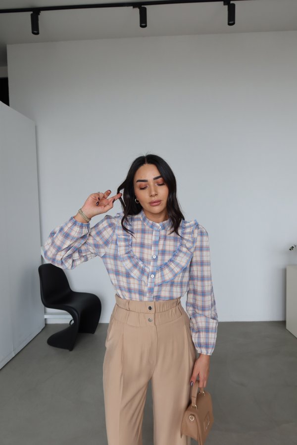 Hakim Yaka Ekoseli Fırfır Gömlek