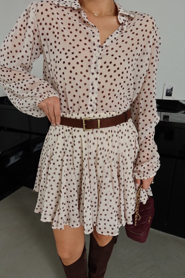 Puantiyeli Şifon Gömlek Etek Takım