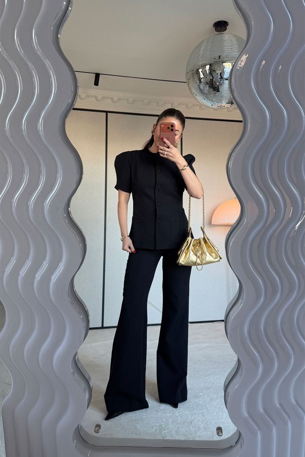 Kapak Düğmeli Torba Cepli Ceket Pantolon Takım