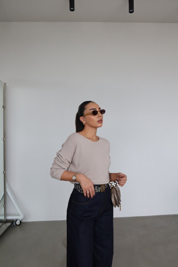 Kayık Yaka Oversize Triko Kazak