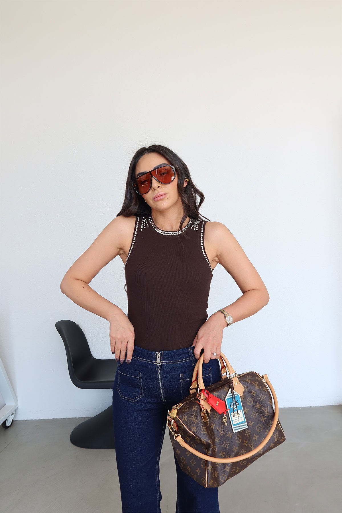 Yakası Ve Kol Kısmı Taşlı Kendinden Fitilli Bluz