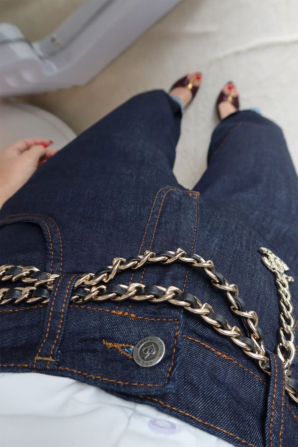 Paça Detaylı Kontrast Dikiş Mom Jean