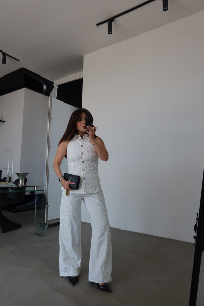 Kontrast Dikişli Boydan Dantelli Premium Jean