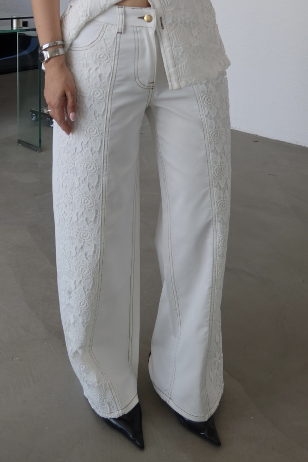 Kontrast Dikişli Boydan Dantelli Premium Jean