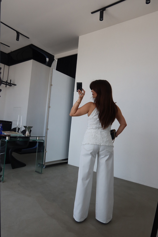 Kontrast Dikişli Boydan Dantelli Premium Jean