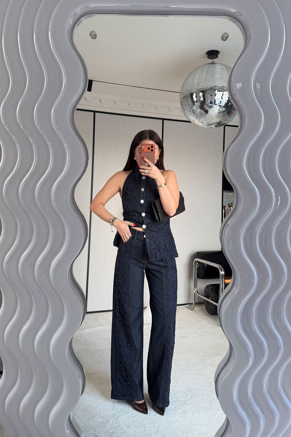 Kontrast Dikişli Boydan Dantelli Premium Jean