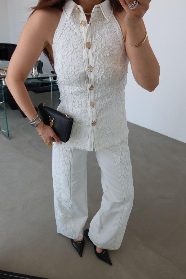 Kolsuz Dantelli Premium Denim Gömlek