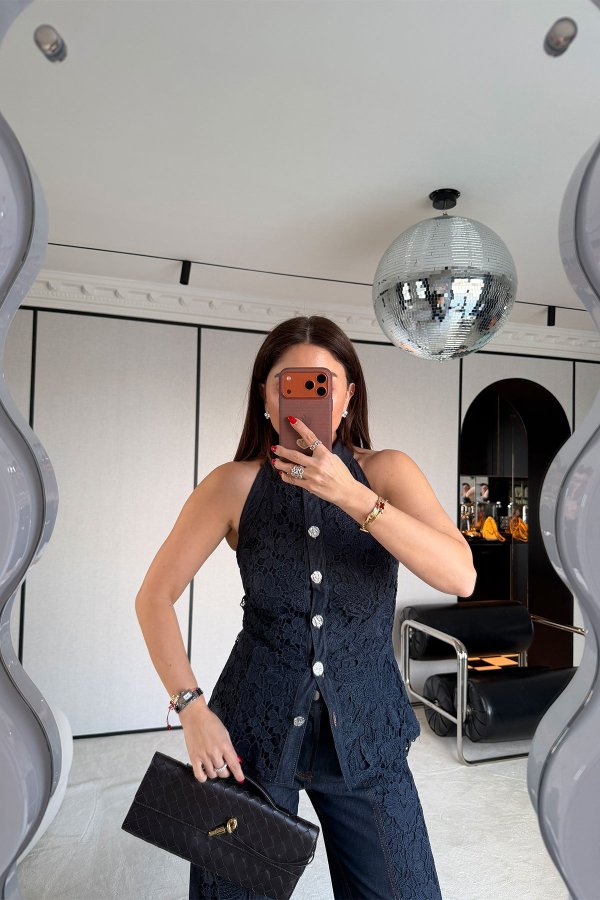 Kolsuz Dantelli Premium Denim Gömlek