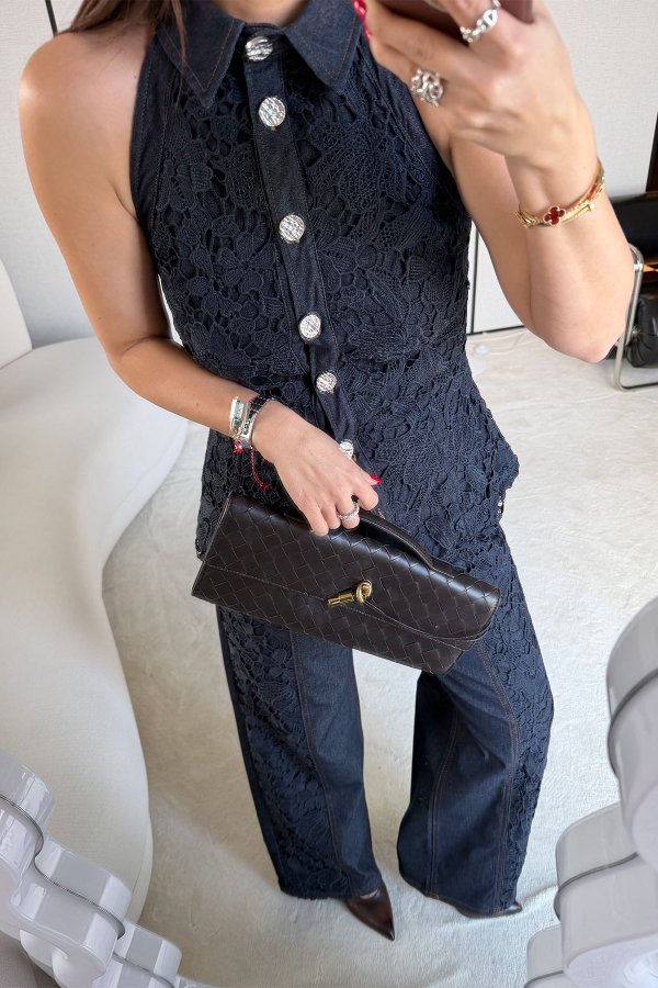 Kolsuz Dantelli Premium Denim Gömlek