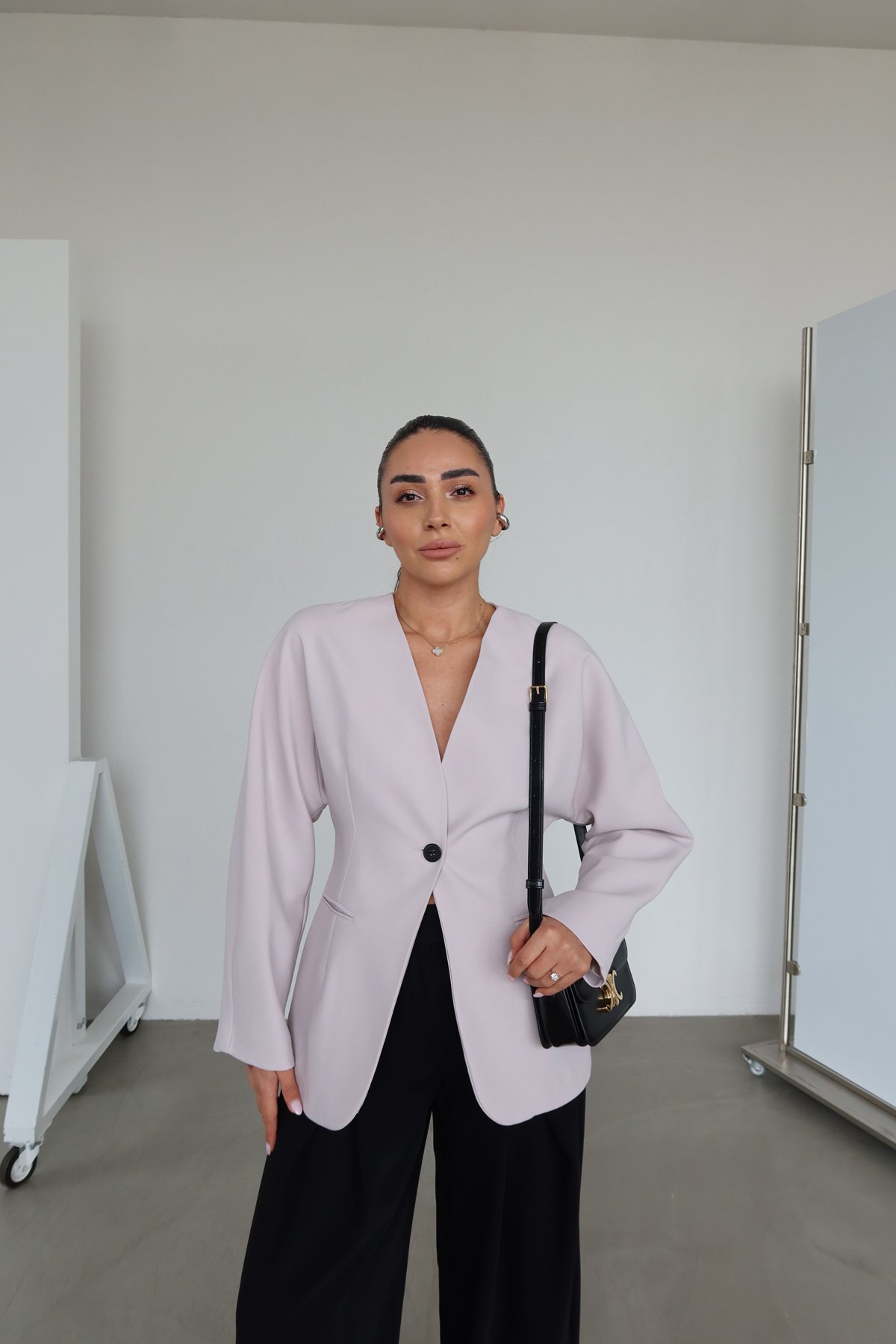 Dikiş Detaylı Tek Düğmeli Blazer Ceket