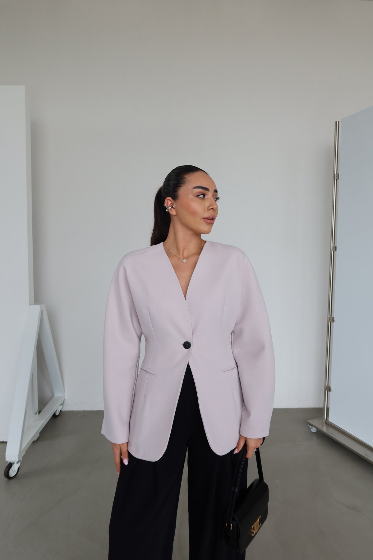 Dikiş Detaylı Tek Düğmeli Blazer Ceket
