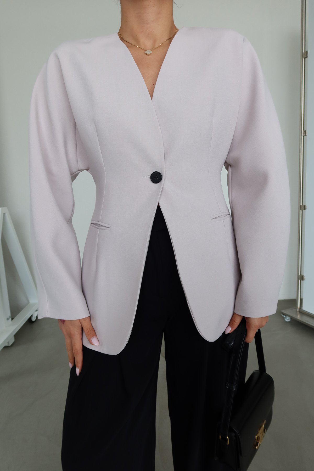 Dikiş Detaylı Tek Düğmeli Blazer Ceket