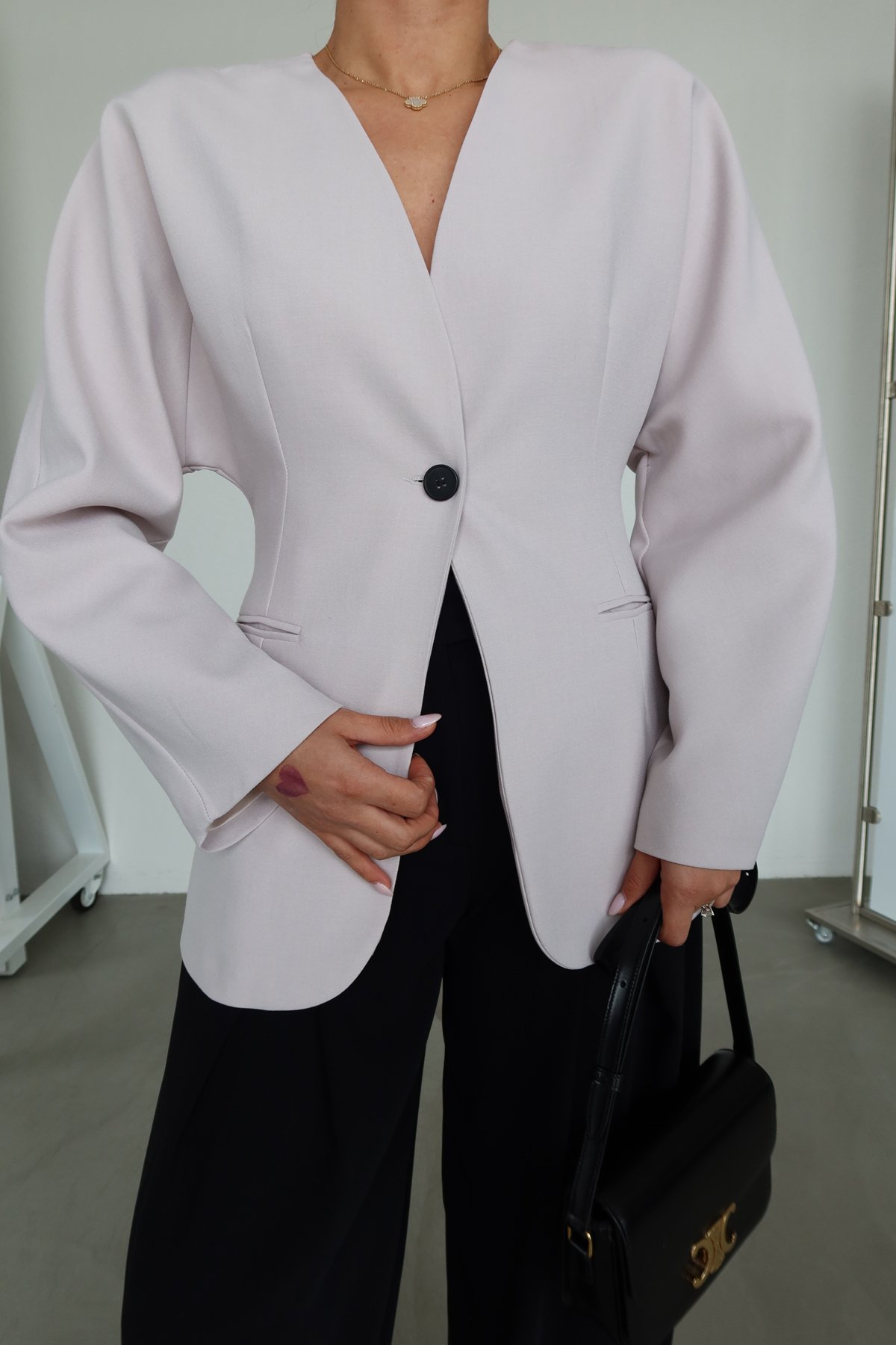 Dikiş Detaylı Tek Düğmeli Blazer Ceket