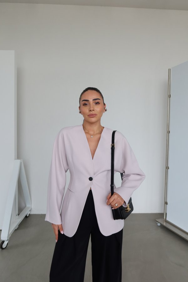 Dikiş Detaylı Tek Düğmeli Blazer Ceket