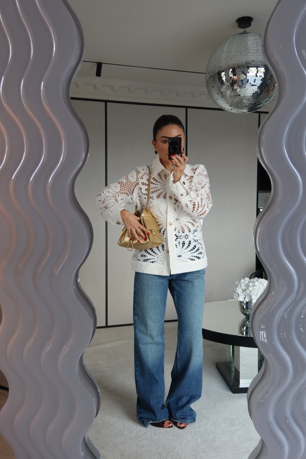 Gold Düğmeli Güpürlü Gömlek