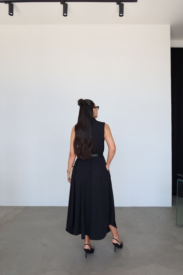 Boydan Fermuarlı Kemerli Elbise