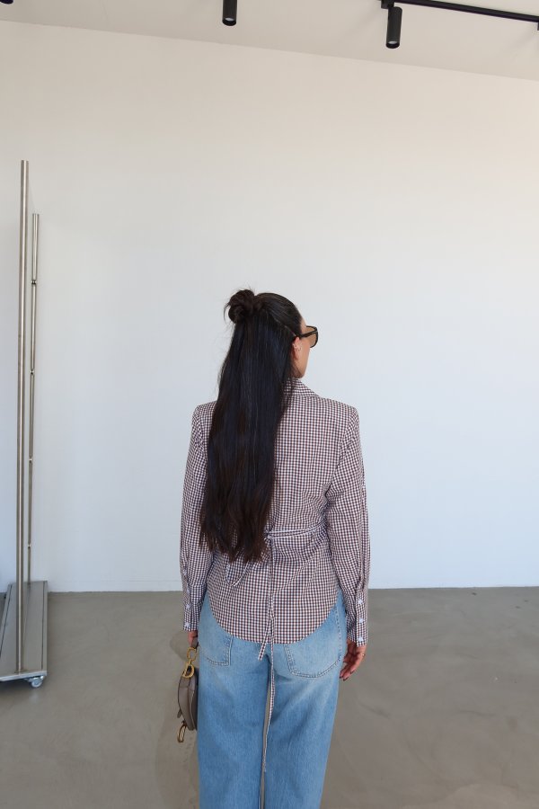 Ekoseli Büzgü Detay Gömlek