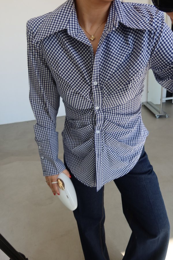 Ekoseli Büzgü Detay Gömlek