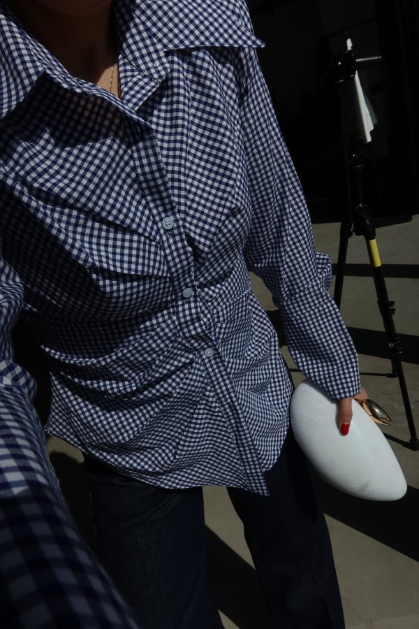 Ekoseli Büzgü Detay Gömlek