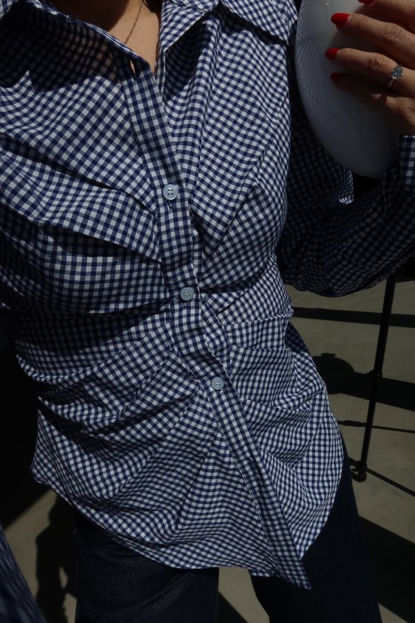 Ekoseli Büzgü Detay Gömlek