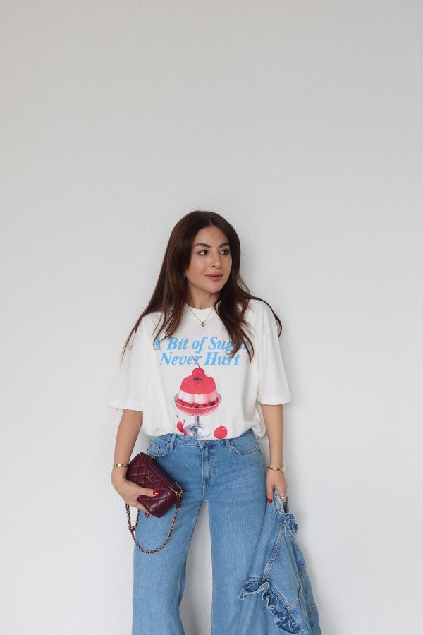 Yazı Ve Meyve Baskılı Tişört