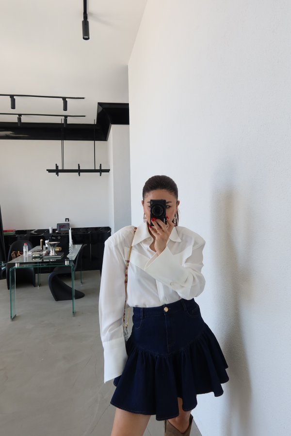 Denim Volanlı Mini Etek