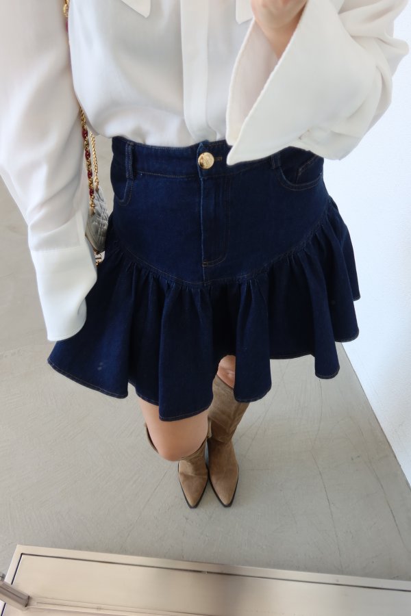 Denim Volanlı Mini Etek