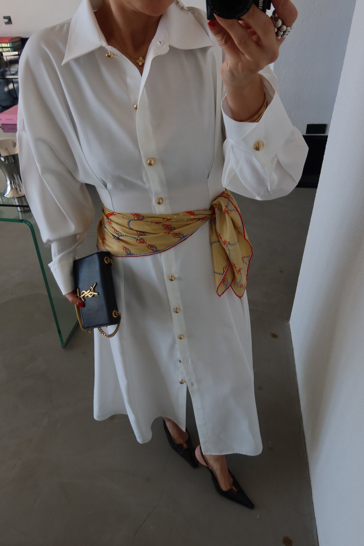 Gold Düğmeli Maksi Boy Elbise